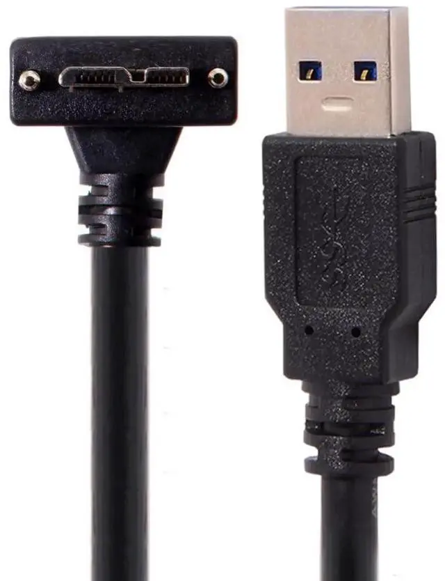 Main image of 90 Degree UpAngled USB 3.0 TypeA Male to MicroB Male Cable with Panel Mount Screws, 5.0M