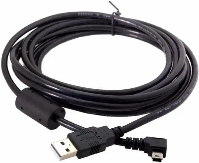Main image of 90 Degree RightAngled Mini USB B 5Pin Male to USB 2.0 Male Data Cable with Ferrite Core, 3.0M