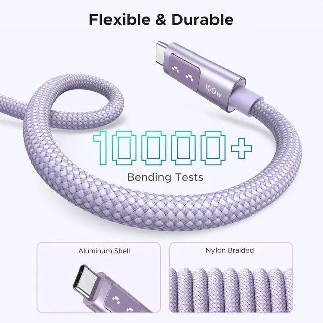 Alt view image 2 of 7 - UGREEN Uno Purple USBC to USBC Cable 3.3FT, 100W Fast Charging Cord with LED Power Display, Compatible with iPhone 17/17 Plus/17 Pro/17 Pro Max/16, MacBook Pro/Air, iPad Pro/Air, Galaxy S25 Ultra