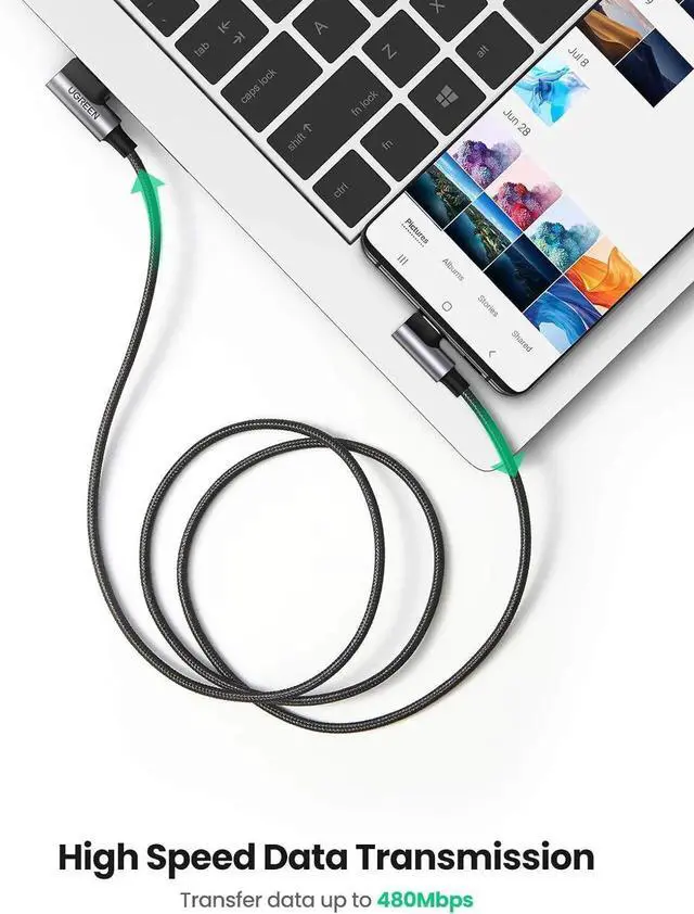 Alt view image 3 of 7 - UGREEN 90 Degree USBA to USBC Fast Charging Cable 1.6FT, Right Angle TypeC Cord Compatible with iPhone 16/16 Plus/16 Pro/16 Pro Max/15, Samsung Galaxy S10/S10+, Pixel 7/6a, LG G8/G7, Switch