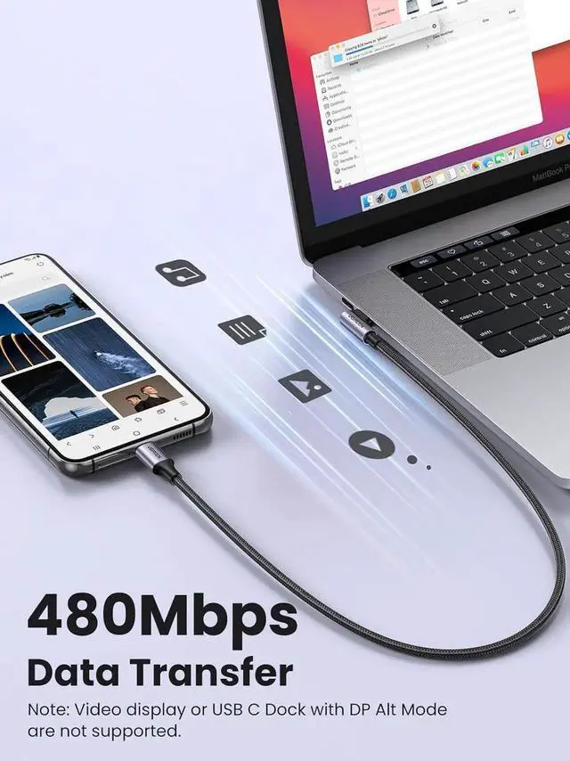 Alt view image 3 of 7 - UGREEN 2Pack 90 Degree Right Angle USBC to USBC Cable 6.6FT, 60W PD Fast Charging TypeC Cord Compatible with iPhone 17/16, MacBook Pro/Air, iPad Pro 2022/Air 5/Mini 6, Galaxy S25/S24/S22, Pixel 8/