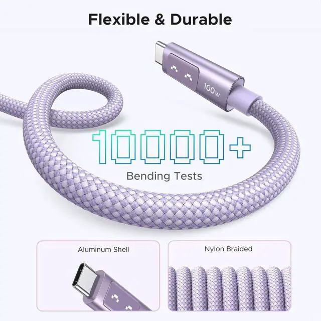 Alt view image 6 of 7 - UGREEN Uno Purple USBC to USBC Cable 6.6FT, 100W Fast Charging Cord with LED Power Display, Compatible with iPhone 17/17 Plus/17 Pro/17 Pro Max/16, MacBook Pro/Air, iPad Pro/Air, Galaxy S25 Ultra