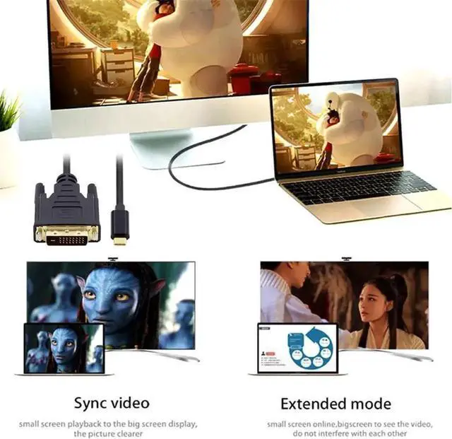 Alt view image 5 of 7 - USBC Source to DVI Male Cable 1.8m, USB 3.1 TypeC to DVI 1080P@60Hz Display Cable for Laptops
