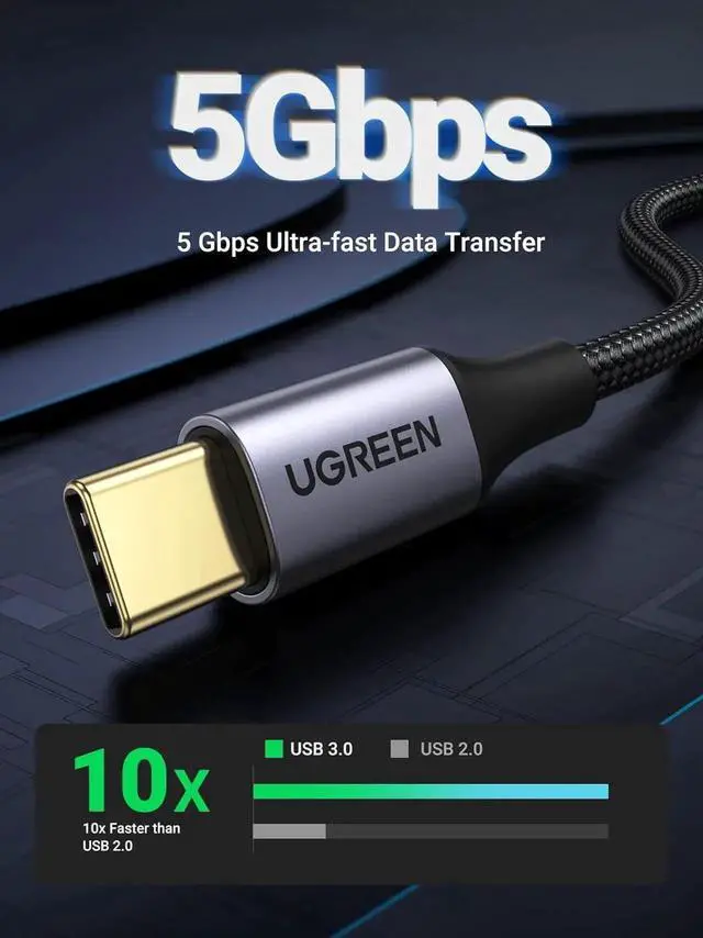 Alt view image 7 of 7 - UGREEN Nylon Braided USBC 3.0 Cable 6.6FT, 5Gbps HighSpeed Data Transfer & Fast Charging Cord for Android Auto, iPhone 16, Galaxy S21/S20/A53/A71, iPad Mini 6, Switch, PS5 Controller