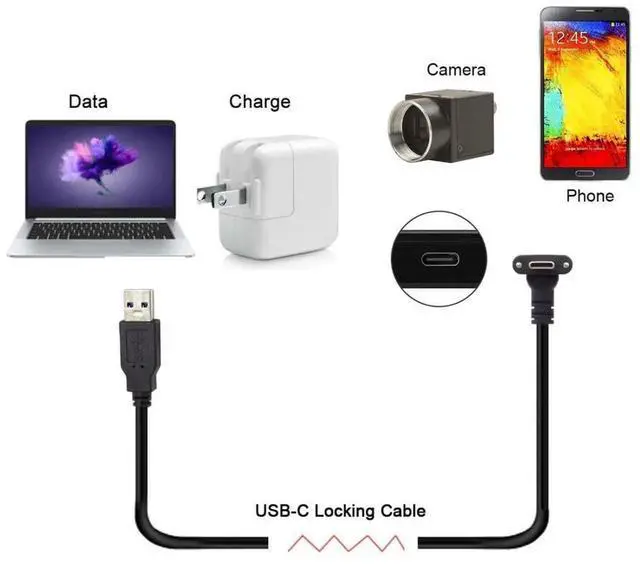 Alt view image 4 of 7 - 5.0M 90 Degree RightAngle USB 3.0 to USBC Data Cable with Panel Mount Screws for Industrial Cameras