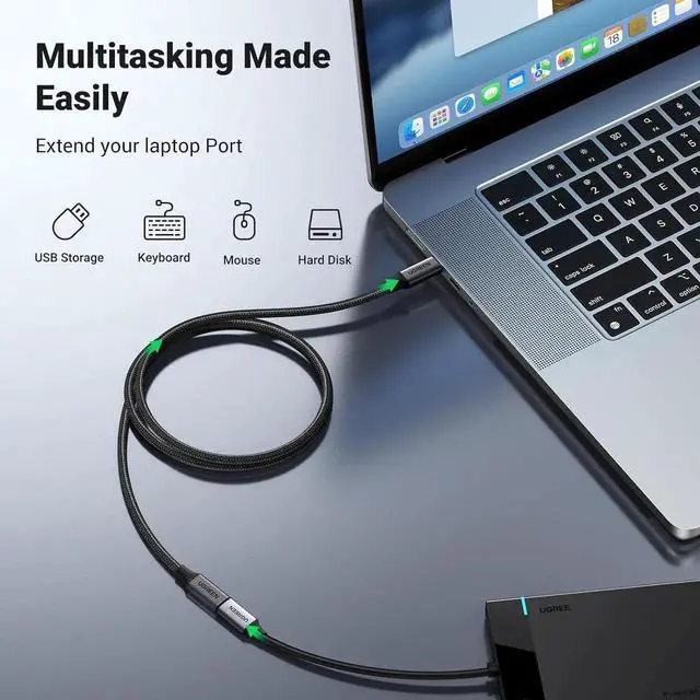 Alt view image 5 of 7 - UGREEN USBC 3.2 Extension Cable Black, 1.5Ft 10Gbps 100W Nylon Braided Male to Female Extender Cord, Charging & Data Transfer Compatible with PSVR2, MacBook, iPad Pro, USBC Hub, Magsafe Charger, iPh