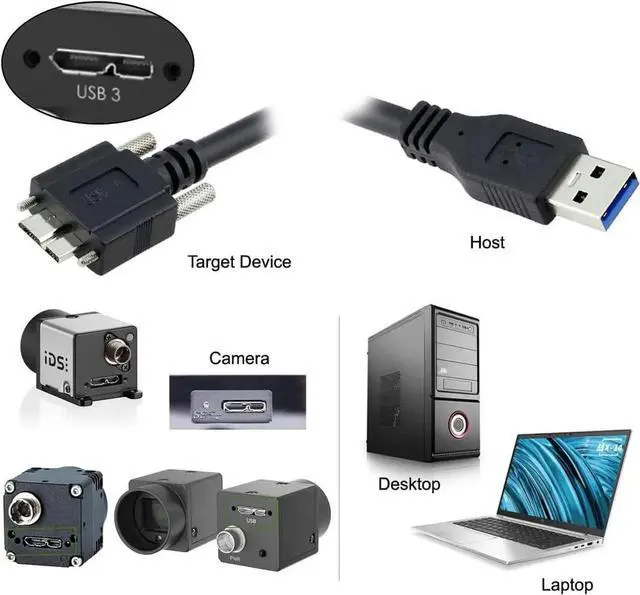 Alt view image 6 of 7 - 15ft/5m USB 3.0 TypeA Male to Micro USB 3.0 B Male Cable with Panel Mount Screws for Cameras & Hard Drives