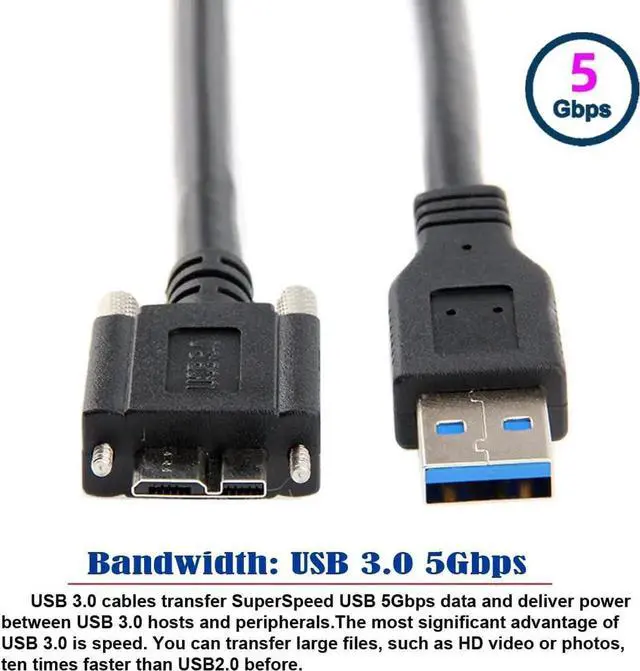 Alt view image 4 of 7 - 15ft/5m USB 3.0 TypeA Male to Micro USB 3.0 B Male Cable with Panel Mount Screws for Cameras & Hard Drives