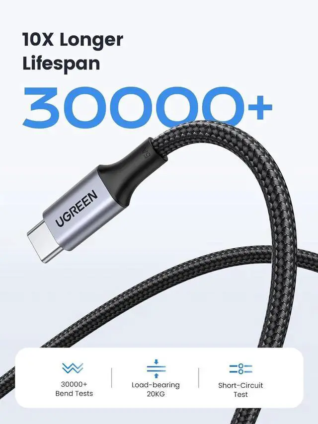 Alt view image 2 of 7 - UGREEN 2Pack 100W USBC to USBC Fast Charging Cable 3.3FT Black, Compatible with iPhone 17 Series/16, MacBook Pro, iPad Pro, Dell XPS, Samsung Galaxy S25/S24/S23 Ultra, Switch, Pixel