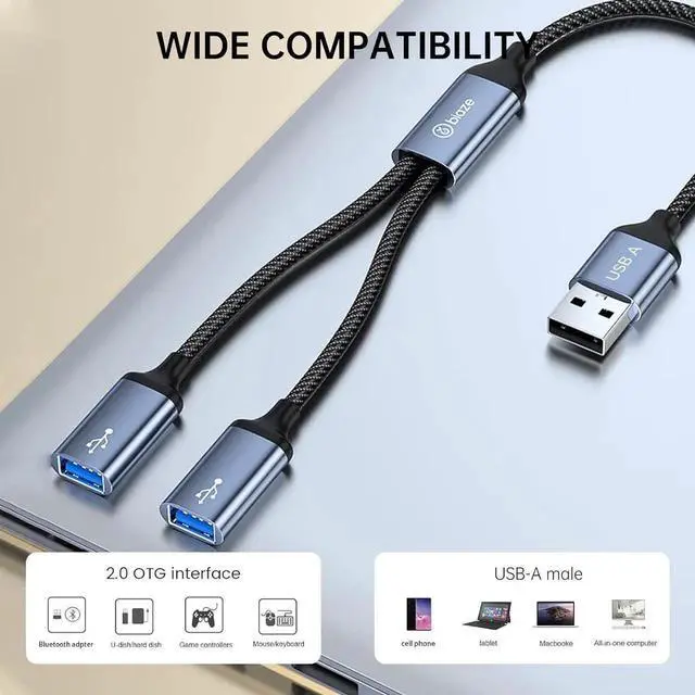 Alt view image 3 of 7 - 1in2Out USB Splitter YCable, USB 2.0 Male to Dual Female Extension Adapter for Data Transfer & Charging, Compatible with Mac, PC, TV, Laptop, Keyboard, PS4/PS5