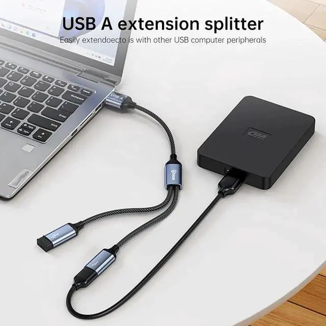 Alt view image 7 of 7 - 1in2Out USB Splitter YCable, USB 2.0 Male to Dual Female Extension Adapter for Data Transfer & Charging, Compatible with Mac, PC, TV, Laptop, Keyboard, PS4/PS5
