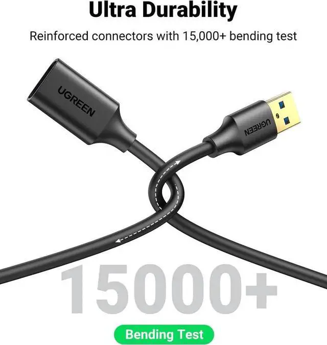 Alt view image 3 of 6 - UGREEN 15FT USB 3.0 Extension Cable, MaletoFemale HighSpeed Data Transfer Extender Cord Compatible with Webcam, Gamepad, Keyboard, Mouse, Flash Drive, Hard Drive, Oculus VR, Xbox
