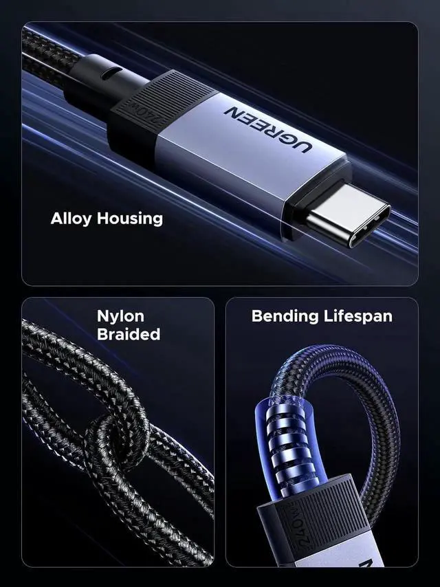 Alt view image 7 of 7 - UGREEN 240W USBC Gen2 10Gbps USB 3.2 Cable 3.3FT, 4K@60Hz Video Output & Fast Charging Cord Compatible with iPhone 17/16/14 Pro Max, NVMe SSD, Monitor, Galaxy S25/S24 Ultra, MacBook Pro