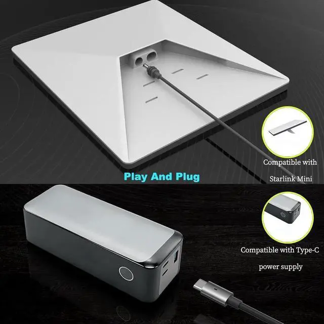 Alt view image 3 of 5 - Mini USBC to DC Power Cable Compatible with Starlink Mini, 100W Waterproof Zinc Alloy Power Cord with Colorful Breathing Light (118.11 Inches)