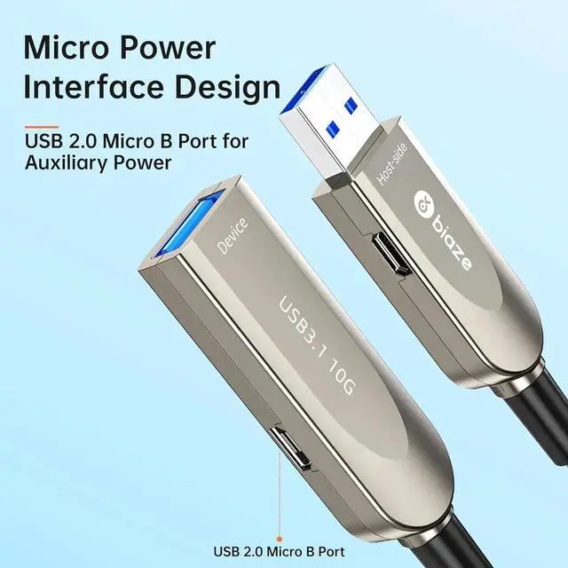 Alt view image 5 of 7 - 65FT Active Optical USB 3.0 Extension Cable, Fiber Optic TypeA Male to Female HighSpeed Extender Cord, 5Gbps Data Transfer Compatible with Webcam, Camera, USB Hub, Keyboard, Hard Drive, Printer