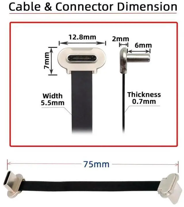 Alt view image 3 of 7 - 2Pack 2.76 Inch Short Flat USBC Cable, USB 2.0 Dual 90Degree Angled PD 65W Fast Charging & Data Extension Cable for Power Bank