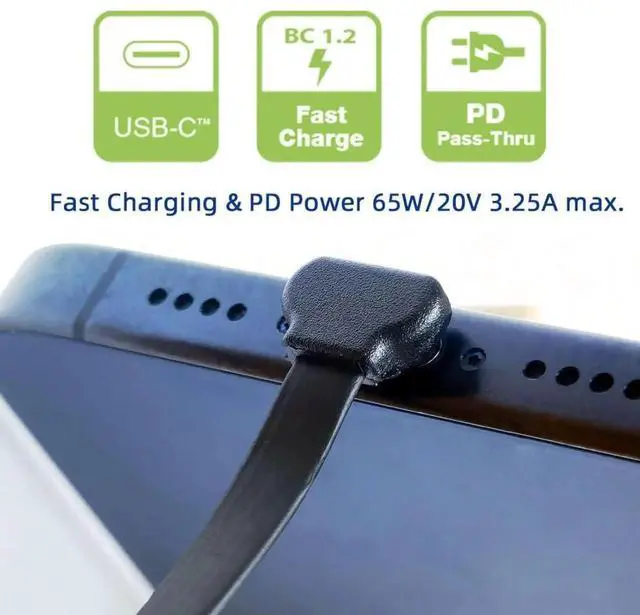 Alt view image 2 of 7 - 2Pack 2.76 Inch Short Flat USBC Cable, USB 2.0 Dual 90Degree Angled PD 65W Fast Charging & Data Extension Cable for Power Bank
