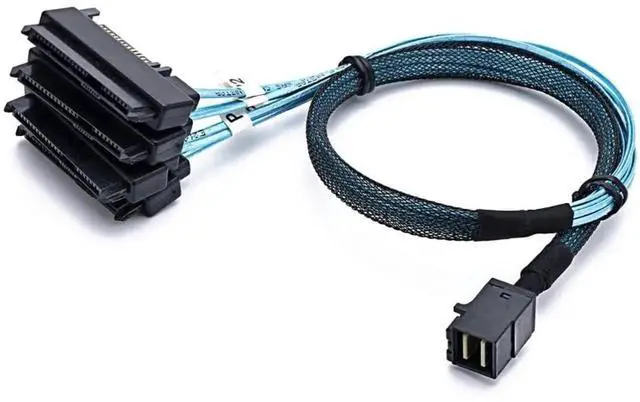Alt view image 3 of 5 - 39.37 Inches Mini SAS HD SFF8643 to 4×29Pin SFF8482 Server Cable with SAS 15Pin Power Port