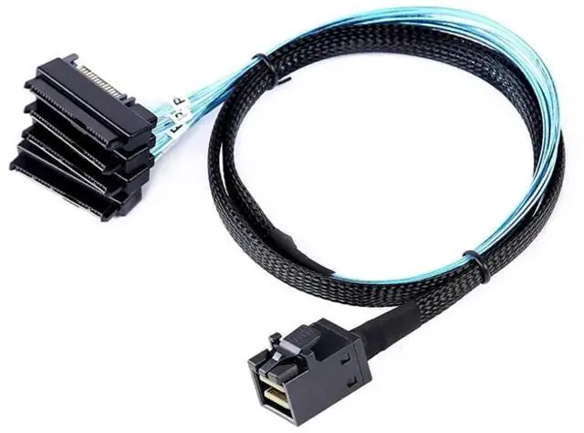 Alt view image 2 of 5 - 39.37 Inches Mini SAS HD SFF8643 to 4×29Pin SFF8482 Server Cable with SAS 15Pin Power Port
