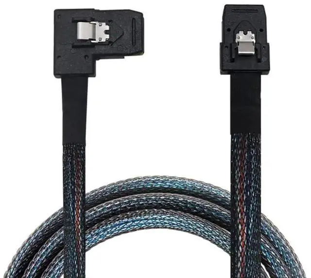 Alt view image 2 of 5 - 1m Mini SAS SFF8087 Straight to RightAngle Internal Server Cable, 12Gbps HighSpeed 30AWG Flat Black Connector Data Cable