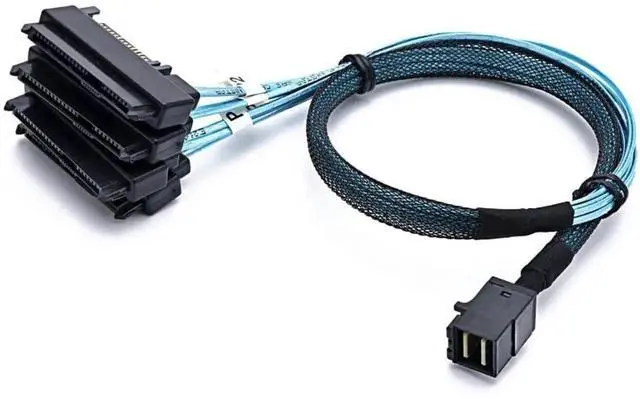 Alt view image 3 of 5 - 19.68 Inches Mini SAS HD SFF8643 to 4×29Pin SFF8482 Server Cable with SAS 15Pin Power Port