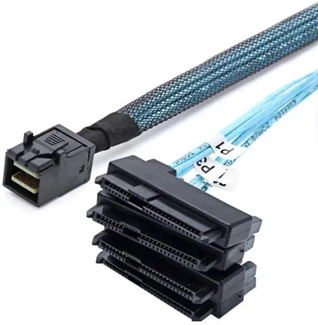 Alt view image 4 of 5 - 19.68 Inches Mini SAS HD SFF8643 to 4×29Pin SFF8482 Server Cable with SAS 15Pin Power Port