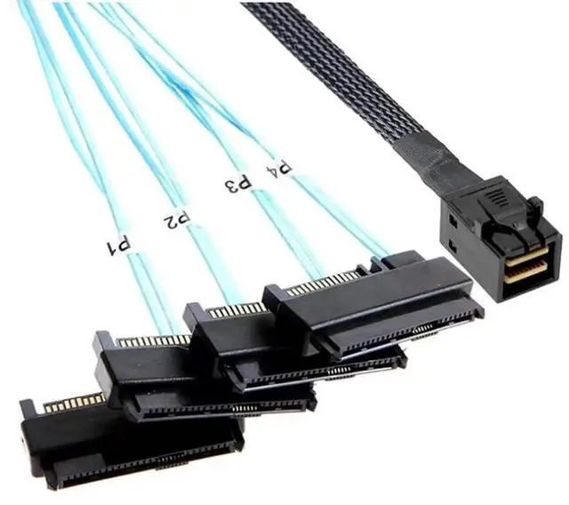 Alt view image 5 of 5 - 19.68 Inches Mini SAS HD SFF8643 to 4×29Pin SFF8482 Server Cable with SAS 15Pin Power Port