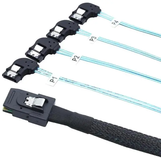 Alt view image 5 of 6 - 0.5M (19.68in) Mini SAS SFF8087 to 4×LeftAngle SATA Internal HighSpeed Server Cable, 12Gbps Breakout Harness