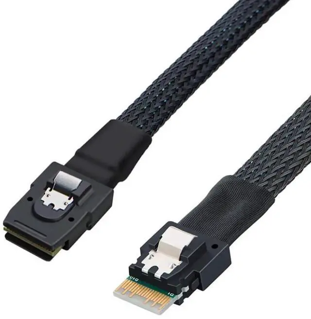 Main image of 0.5M Mini SAS SFF8087 to Slim SAS SFF8654 4i Internal HighSpeed Server Cable, 12Gbps, 30AWG FlattoFlat Black Connection Cable