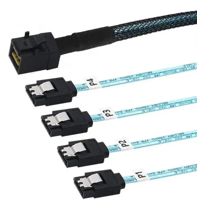 Alt view image 2 of 5 - 19.68 Inches Mini SAS HD SFF8643 to 4 x SATA 7Pin Female HighSpeed Internal Server Cable