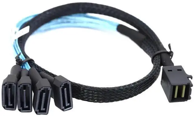 Alt view image 2 of 6 - 1m Mini SAS HD SFF8643 to 4×SATA 7Pin Male Cable 12Gbps HighSpeed Server Wire, 30AWG Copper, Black