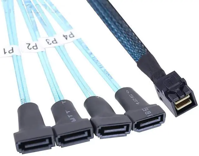 Alt view image 5 of 6 - 1m Mini SAS HD SFF8643 to 4×SATA 7Pin Male Cable 12Gbps HighSpeed Server Wire, 30AWG Copper, Black