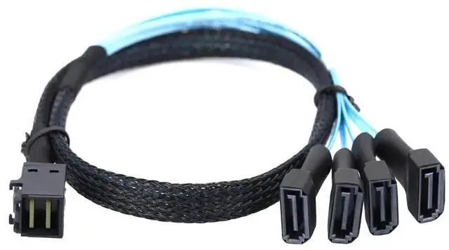Alt view image 3 of 6 - 1m Mini SAS HD SFF8643 to 4×SATA 7Pin Male Cable 12Gbps HighSpeed Server Wire, 30AWG Copper, Black