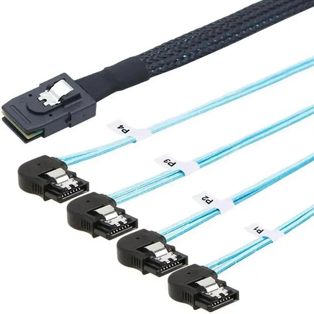 Main image of 1m (39.37in) Mini SAS SFF8087 to 4×LeftAngle SATA Internal HighSpeed Server Cable, 12Gbps Breakout Harness