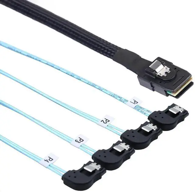 Alt view image 6 of 6 - 1m (39.37in) Mini SAS SFF8087 to 4×LeftAngle SATA Internal HighSpeed Server Cable, 12Gbps Breakout Harness