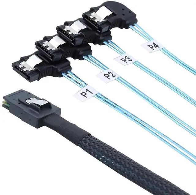 Alt view image 4 of 6 - 1m (39.37in) Mini SAS SFF8087 to 4×LeftAngle SATA Internal HighSpeed Server Cable, 12Gbps Breakout Harness