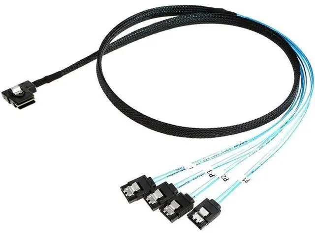 Alt view image 2 of 5 - 0.5M Mini SAS SFF8087 LeftAngle to 4×Straight SATA Female Internal Server Cable 30AWG HighSpeed Data Cord, 10Ohm Impedance