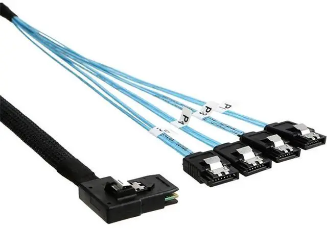 Alt view image 3 of 5 - 0.5M Mini SAS SFF8087 LeftAngle to 4×Straight SATA Female Internal Server Cable 30AWG HighSpeed Data Cord, 10Ohm Impedance