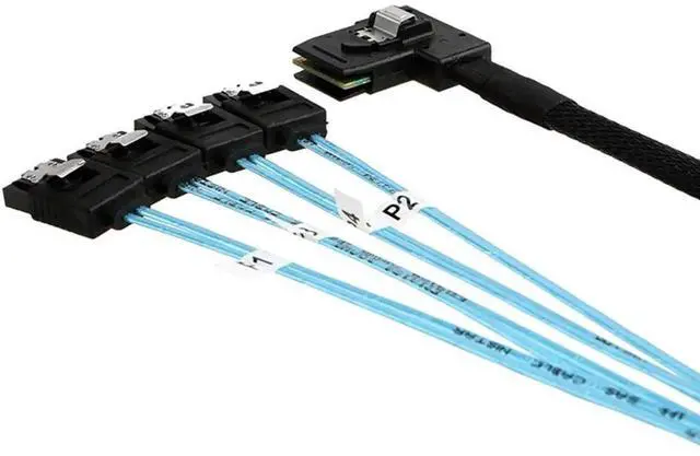 Alt view image 4 of 5 - 0.5M Mini SAS SFF8087 LeftAngle to 4×Straight SATA Female Internal Server Cable 30AWG HighSpeed Data Cord, 10Ohm Impedance