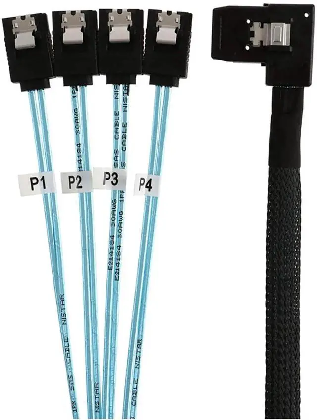 Alt view image 5 of 5 - 0.5M Mini SAS SFF8087 LeftAngle to 4×Straight SATA Female Internal Server Cable 30AWG HighSpeed Data Cord, 10Ohm Impedance