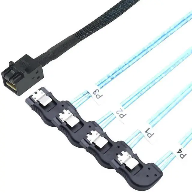 Alt view image 4 of 5 - 1m (39.37in) Mini SAS HD SFF8643 to 4×RightAngle SATA Internal HighSpeed Server Cable, 30AWG 12Gbps Copper Wire Harness