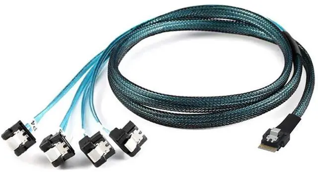 Alt view image 4 of 6 - 0.5M (19.68in) PCIe Slimline SAS 4.0 SFF8654 4i 38Pin to 4×90° RightAngle SATA Female Server Cable, 30AWG HighSpeed Internal Harness