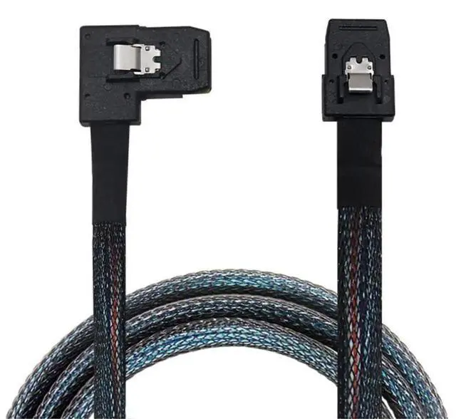 Alt view image 2 of 5 - 0.5m Mini SAS SFF8087 Straight to RightAngle Internal Server Cable 12Gbps HighSpeed 30AWG Data Cable, Black Flat Connector