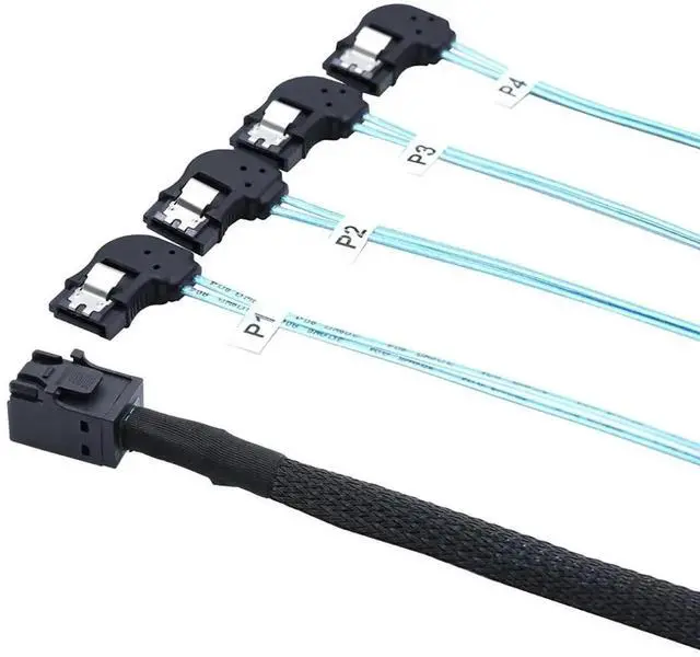 Alt view image 5 of 6 - 1m/39.37in Mini SAS HD SFF8643 to 4X LeftAngle SATA Internal HighSpeed Server Cable, 30AWG 12Gbps Breakout Harness