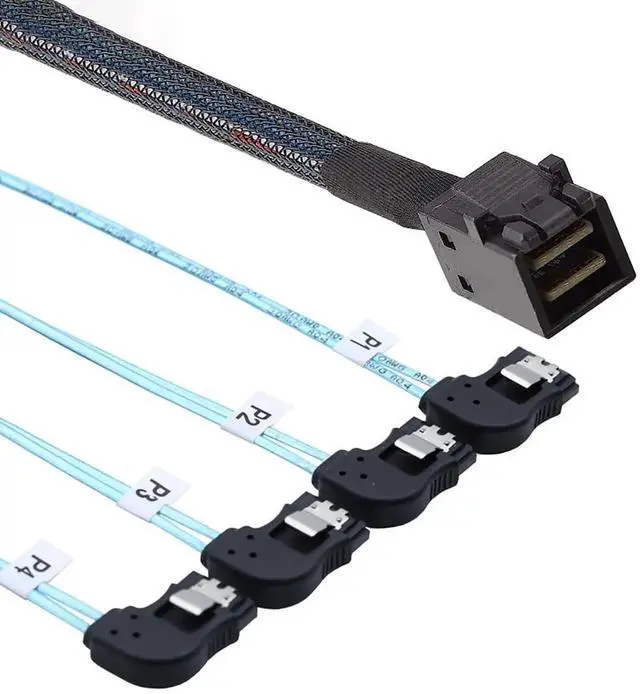 Alt view image 6 of 6 - 1m/39.37in Mini SAS HD SFF8643 to 4X LeftAngle SATA Internal HighSpeed Server Cable, 30AWG 12Gbps Breakout Harness