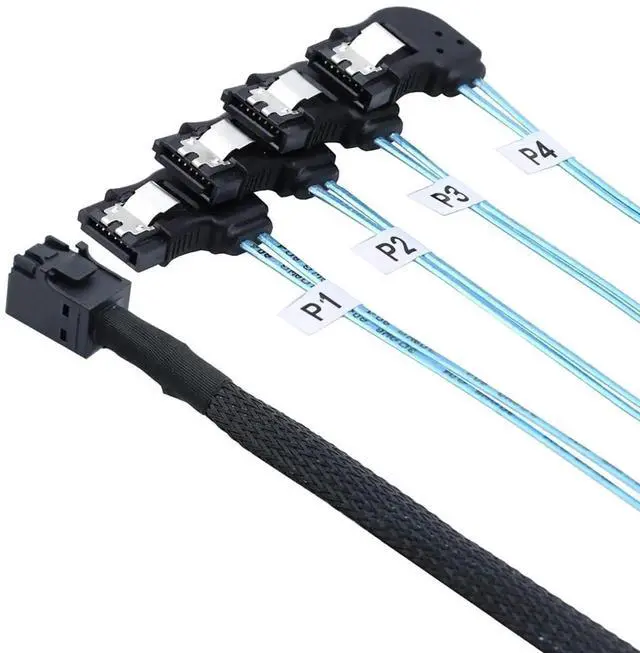 Alt view image 3 of 6 - 1m/39.37in Mini SAS HD SFF8643 to 4X LeftAngle SATA Internal HighSpeed Server Cable, 30AWG 12Gbps Breakout Harness
