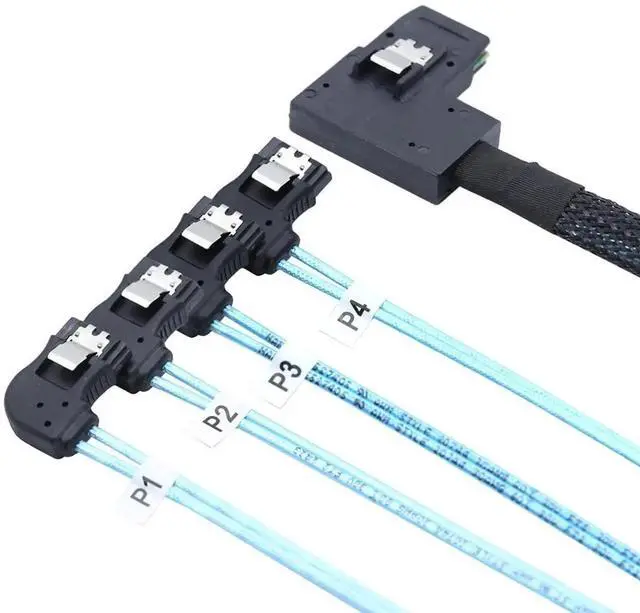 Alt view image 5 of 5 - 0.5M/19.68in Mini SAS HD SFF8087 RightAngle to 4X RightAngle SATA 7Pin Internal Server Cable, 30AWG Copper Harness, 12Gbps HighSpeed Data Transfer