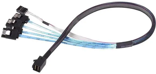 Main image of 0.5M/19.68in Mini SAS HD SFF8643 to 4X SATA 7Pin Sideband Female Cable, 30AWG Copper, 12Gbps HighSpeed Internal Server Harness