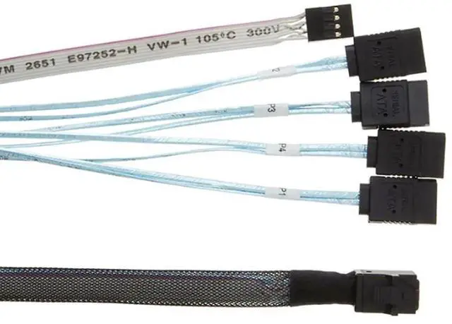 Alt view image 4 of 5 - 0.5M/19.68in Mini SAS HD SFF8643 to 4X SATA 7Pin Sideband Female Cable, 30AWG Copper, 12Gbps HighSpeed Internal Server Harness
