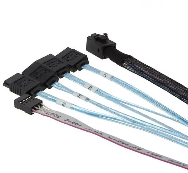 Alt view image 3 of 5 - 0.5M/19.68in Mini SAS HD SFF8643 to 4X SATA 7Pin Sideband Female Cable, 30AWG Copper, 12Gbps HighSpeed Internal Server Harness